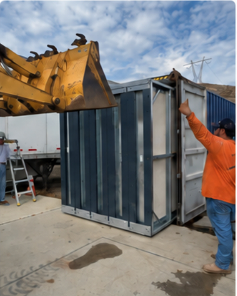 Prefabricated EroUnits components being unloaded