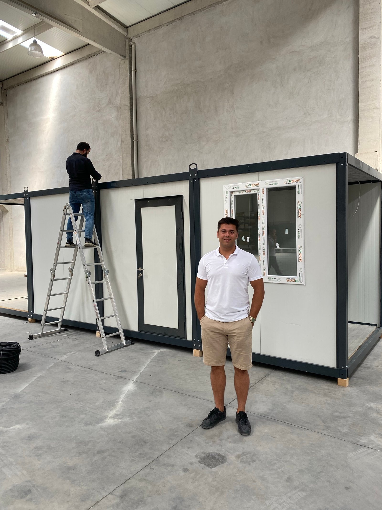 Completed EROUnits mobile office in a warehouse setting
