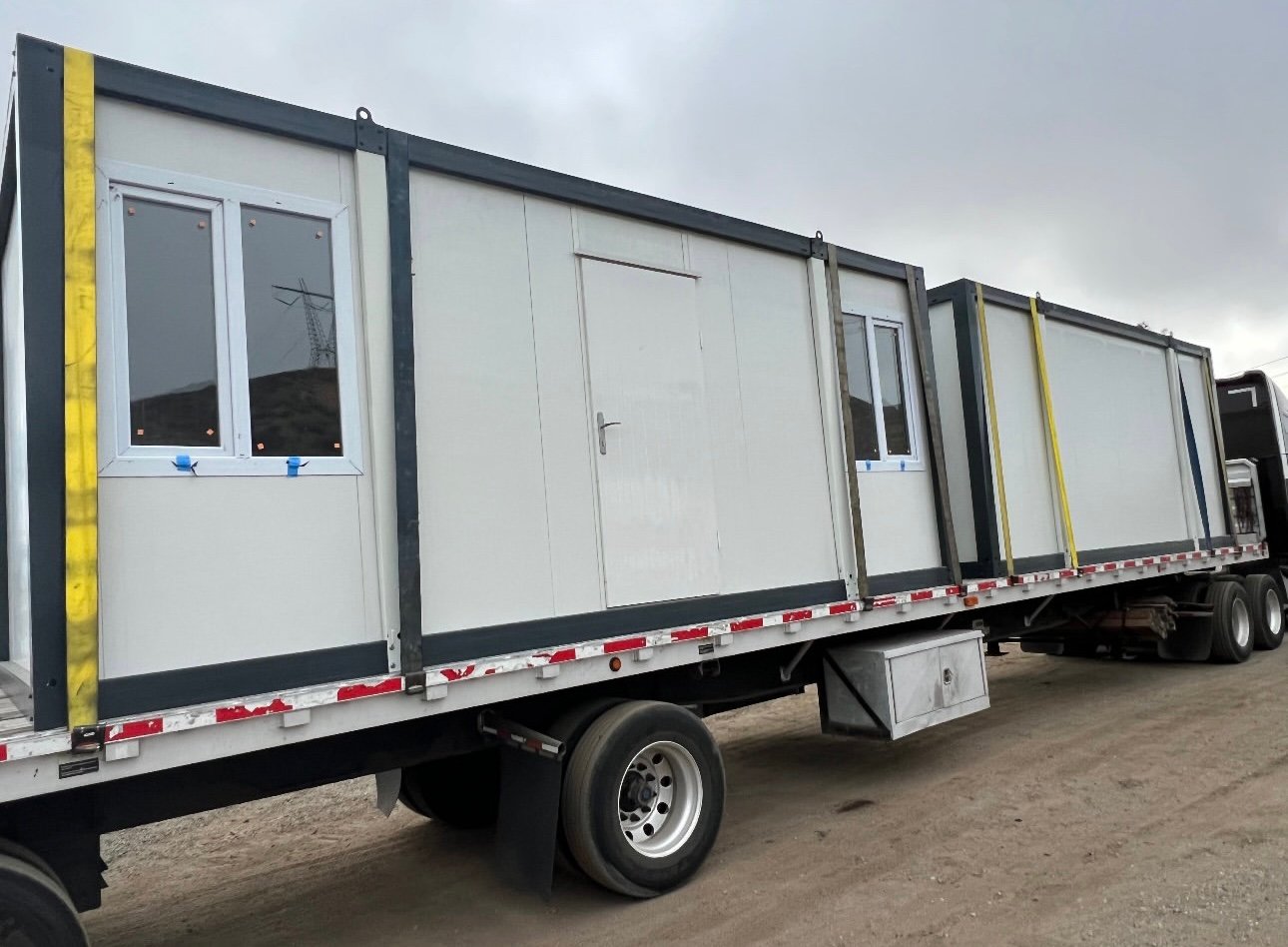 EROUnits offices secured on a flatbed trailer