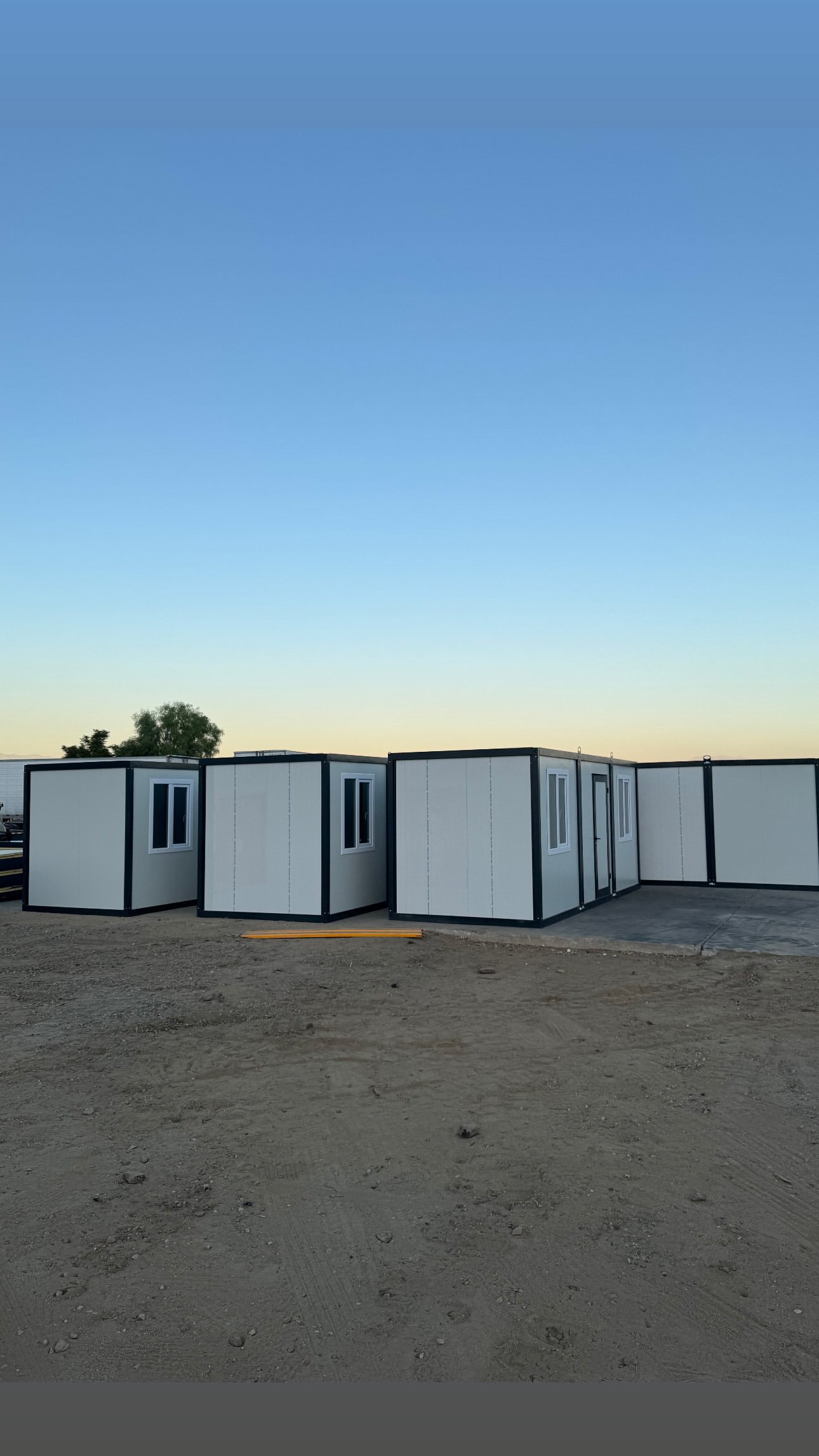 Several completed EROUnits offices installed together on a site